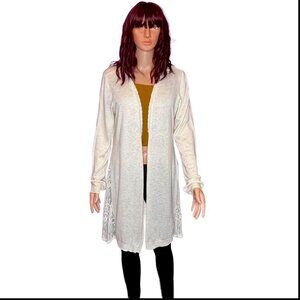 Lauren Conrad Duster Long Sleeved Sweater With Lace Bottom Color Cream Sz XL